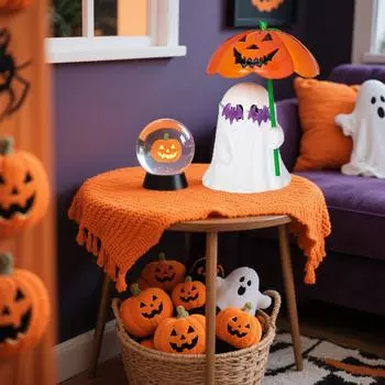 6.5 Хэллоуин Статуэтки Украшения, Милый Ручной Зонтик-Тыква Солнцезащитные Очки Призраки, Подходит Для Украшения на Хэллоуин, Можно Использовать Как Реквизит для Подарков Или Т One Size