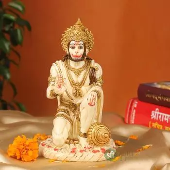 6.5 Hanuman Statue Sitting Fine Gold Painting Idol Decorative Showpiece Handcrafted Hanuman Ji Murti for Home Office and Gifting Purpose Sculpture, 6.5 INCH