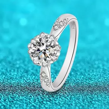 6,5 мм 1 карат Vvs1 кольца с муассанитом для женщин, классическое обручальное кольцо с цветком, имитация бриллианта, ювелирные изделия из стерлингового серебра S925 6