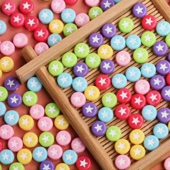 6,5 мм акрил Бисер аксессуары ожерелье круглый прекрасный плоский узор звезды ручной работы для браслета 50 шт. модные DIY ювелирные изделия DIY ювелирные аксессуары