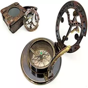 6,5 см латунные солнечные часы ручной работы из латуни, компас, красивый подарочный предмет в кожаной коробке