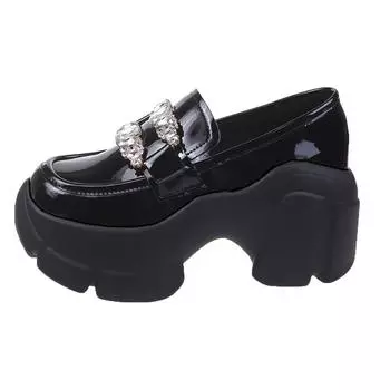 6.5 см Весна Осень Платформа Высокий Каблук Блестящие Кристаллы Туфли Мэри Джейн Простые Туфли На Платформе Студенческие Милые Женские Туфли Колледжа 36 чёрный