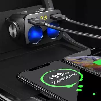 6.5A QC 3.0 Автомобильное зарядное устройство 90 Вт Dual USB Быстрая зарядка Вращение на 180° Адаптер питания для прикуривателя с линейным автомобильным аксессуаром