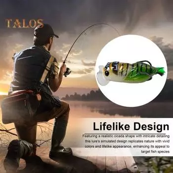 6.5CM/12.6G Topwater Cicada Lure с крючком Цветные усы Bionic Cicada Искусственная приманка для ловли соленой воды, пресноводного окуня, судака, форели зелёный