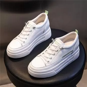 6.5CM inner height-increasing women s shoes spring 2025 new thick-soled casual single shoes women s sports flat-soled leather white shoes 35