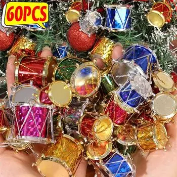6/60 шт. Красочные блестящие подвески в виде барабана, мини-украшения для рождественской елки, новогодний декор для вечеринки, рождественские подвесные украшения, подвески 12PCS