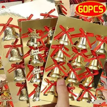 6/60 шт. Рождественский бант, золотые колокольчики, подвесные рождественские елочные украшения, золотые колокольчики, сделай сам, ремесла, домашний рождественский новогодний подарок, украшения, принадлежности 1set