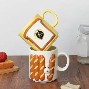 6.76oz/200ml кружка для кофе хлеб багет кот дизайн молочная чашка с ручкой керамическая чашка для чая для горячих/холодных напитков завтрак A