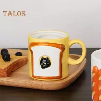 6.76oz/200ml кружка для кофе хлеб багет кот дизайн молочная чашка с ручкой керамическая чашка для чая для горячих/холодных напитков завтрак A