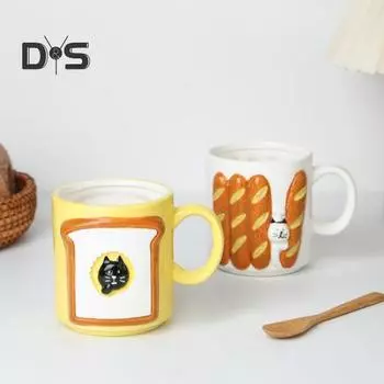 6.76oz/200ml кружка для кофе хлеб багет кот дизайн молочная чашка с ручкой керамическая чашка для чая для горячих/холодных напитков завтрак A