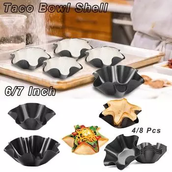 6/7 дюймов, 4/8 упаковки, антипригарная рифленая сковорода для тортильи, тако, салатница, кастрюли, скорлупа, форма для яиц, пирогов, формы для выпечки цветов, форма для бриоши 6 Inch*4 Pcs чёрный