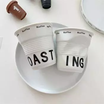 6,7 унций корейские кружки кружка для кофе белая керамическая скандинавская морщинистая чашка для питья английские буквы креативная нерегулярная 180ml