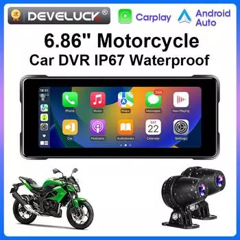 6,86-дюймовый автомобильный видеорегистратор для мотоцикла, GPS-навигация, IPX7, водонепроницаемый, беспроводной, Carplay, Android Auto, Bluetooth, экран дисплея, Moto Monitor None