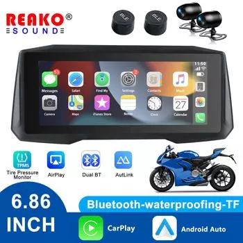6,86-дюймовый портативный беспроводной мотоцикл CarPlay Android Auto сенсорный экран GPS-навигация Siri Voice Dual Bluetooth водонепроницаемый screen