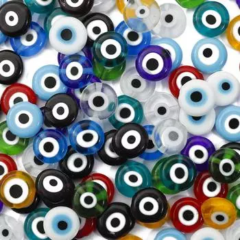 6/8/10 мм модные красочные сплющенные бусины от сглаза свободные лэмпворк глазурованные стеклянные бусины для браслета и ожерелья DIY изготовление ювелирных изделий 6mm 60pcs прозрачный белый
