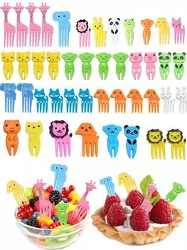6/8/10 шт. вилка для фруктов в виде животных, пищевой пластик, мини-мультяшный детский торт, зубочистка для фруктов, бенто, обед, бенто, аксессуары, декор для вечеринки