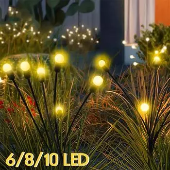 6/8/10 светодиодных солнечных светлячков, наружное солнечное освещение, водонепроницаемый сад, рождественский свадебный декор, ландшафтный газонный светильник