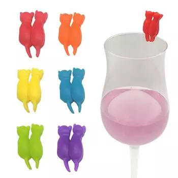 6/8/12 шт., бокалы для вина в форме кошки и маркеры для напитков, распознаватель чашек для вина для вечеринок