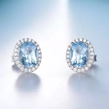 6*8 мм небесно-голубой топаз 925 пробы стерлингового серебра модные ювелирные изделия овальные серьги-гвоздики для девочек небесно-голубой