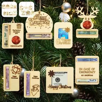 6/8 шт. Рождественский набор держателей для денег, подарочный деревянный держатель для денег, для хранения шоколада, подвесные украшения для рождественской елки