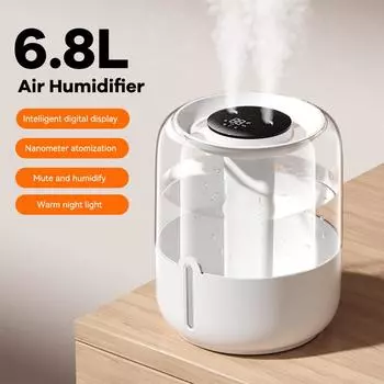 6.8L большой емкости увлажнитель USB двойной распылитель для дома общежития офиса спальни рабочего стола с небольшим ночником белый