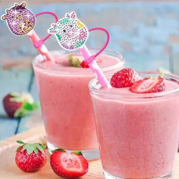 6/8Pcs Acrylic Silicone Cartoon DIY Diamond Painting Straw Cover Cap Diamond Painting Straw Cover DIY Craft Tumbler Accessories