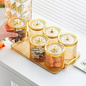 6 банок для специй с поддоном, канистры для приправ для кухни и мероприятий коричневый