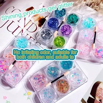6 банок/набор DIY Eyeshadow Glitter Gel Cream Heart Star Moon Loose Sequins Lips Eye Glitter