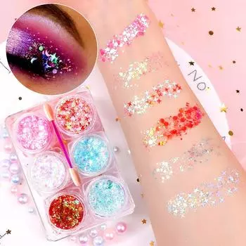 6 банок/набор DIY Тени для век Блестящие Серия «Девушка-русалка» Желейные блестки для рыбьей чешуи Желейные блестки Сценические аксессуары Блестки для ногтей