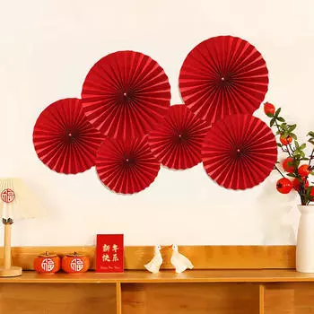 6 бумажных вееров с китайским годом, счастливый декор, красные весенние украшения для праздника