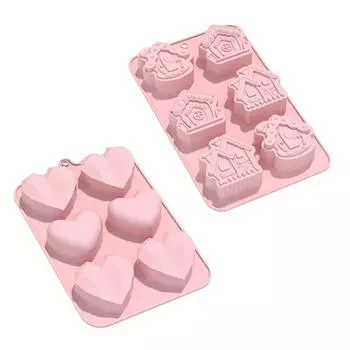 6-Cavity Heart/House Silicone Mold Fondant Chocolate Mould DIY Cake Dessert Mould Kitchen Baking DIY Supplies Nonstick