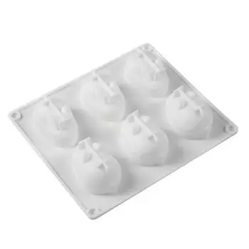 6-Cavity Silicone Cake Molds for Baking Dessert Mousse New Decorating Moulds 3D Small Bunny Rabbit Shape Chocolate Bakeware Tool белый