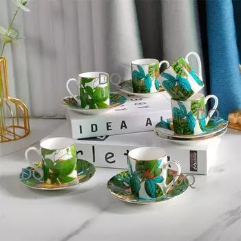 6 чашек 6 блюдец роскошный дизайн 80 мл керамические чашки для эспрессо в арабском стиле кофейная чашка термо золотая саудовская чашка и блюдце с подарочной коробкой