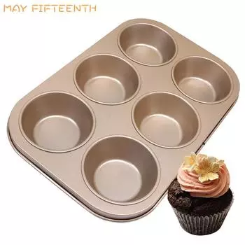 6 чашек для кексов, маффинов, противень из углеродистой стали, антипригарное покрытие, форма для выпечки, противень для печенья