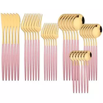 6 человек, столовая посуда из нержавеющей стали в стиле вестерн, розовое золото, столовые приборы, нож, десертная вилка, кофейная ложка, посуда, набор столовых приборов высокого качества, кухонное серебро серебряный