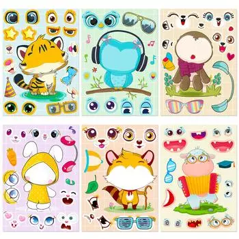 6 Children S Educational Toys Creative Handmade Diy Cartoon Stickers Small Animal Puzzle Stickers Children S Stickers