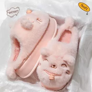 6 cm cute fluffy cat slippers woman pink slides home plush mules clogs women s winter house shoe outdoor platform kitty slippers 36-37