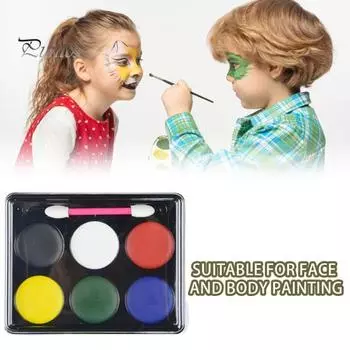 6-цветная палитра красок для лица: красная, белая, синяя, черная, зеленая, желтая, для рисования тела, для макияжа, высокопигментированная гипоаллергенная палитра для художников на водной основе A