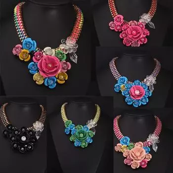 6-цветное многослойное плетеное короткое ожерелье на ключицу с цветочным узором, преувеличенные модные женские аксессуары розовый