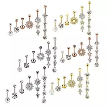 6 цветов 6 шт. Нержавеющая сталь горный хрусталь кольцо для пупка пирсинг ногтей Ordinary Silver