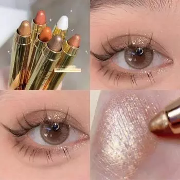 6 цветов Хайлайтер Ультра-блеск Блестящий хайлайтер для теней для век Карандаш для век Двусторонний осветляющий стик для глаз цвета шампанского 2-в-1, тени для век #01