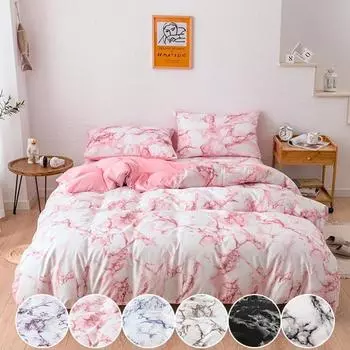 6 цветов, комплект пододеяльников с подушкой, пододеяльник с мраморным принтом, одинарный, двойной, полный комплект постельного белья размера «queen-size», на молнии EU-Single фиолетовый