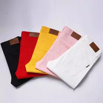 6 цветов, летние новые джинсы для мужчин, облегающие, эластичные, универсальные, мужские повседневные брюки со средней посадкой 28 жёлтый