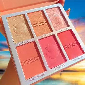 6 цветов персикового цвета, естественные блики, осветляющие румяна для лица. Один диск. Многофункциональный контуринг. Набор теней для век с блестками и жемчугом. Женская студенческая косметика. 6 color blush palett