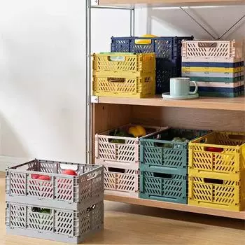 6 цветов пластиковый складной стационарный держатель для продуктовой корзины органайзер для хранения игрушек в спальне настольный контейнер для хранения ящик M зелёный