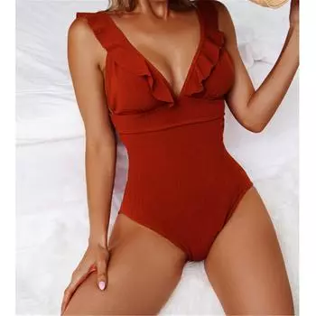 6 цветов с рюшами и v-образным вырезом, женский купальник, цельный купальник, женский монокини со шнуровкой и открытой спиной, купальный костюм, купальный костюм S зелёный