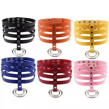 6 цветов в стиле панк 4 ряда из искусственной кожи воротник кольцо кулон ключицы ожерелье Orange