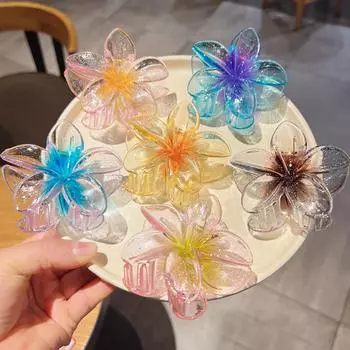 6 цветов заколки для волос с цветочным принтом в богемном стиле в форме лепестка яйцо цветок коготь зажимы милые женщины градиент краб зажим для девочек аксессуары для волос жёлтый