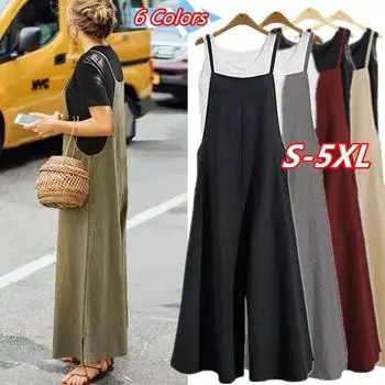 6 цветов, женский классический весенне-летний комбинезон на бретелях, женские повседневные свободные широкие брюки, длинные брюки на подтяжках, комбинезон нагрудника, большие размеры L серый