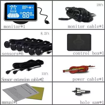 6 датчиков парковки парктроник автомобильный автомобильный радар заднего хода электроника задний автоматический детектор комплект помощи при движении задним ходом зуммер чёрный